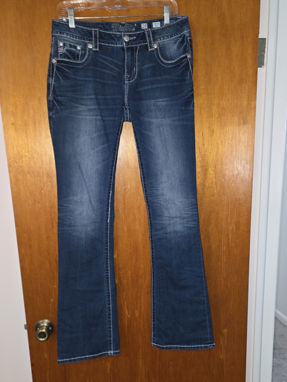 Miss Me Dark Blue Flare Jeans with Contrast Stitching